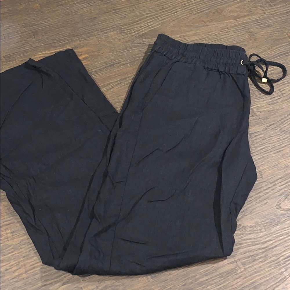 Black Linen Wide-Leg Pants